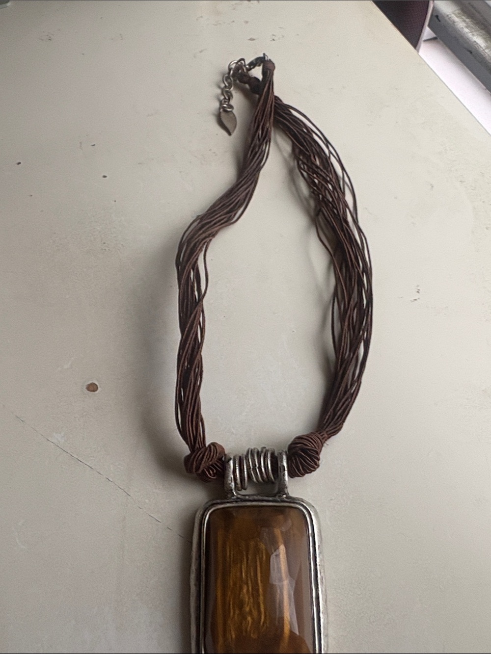 Coldwater Creek Brown Glass Pendant Multi-Strand Necklace with Silver Accent